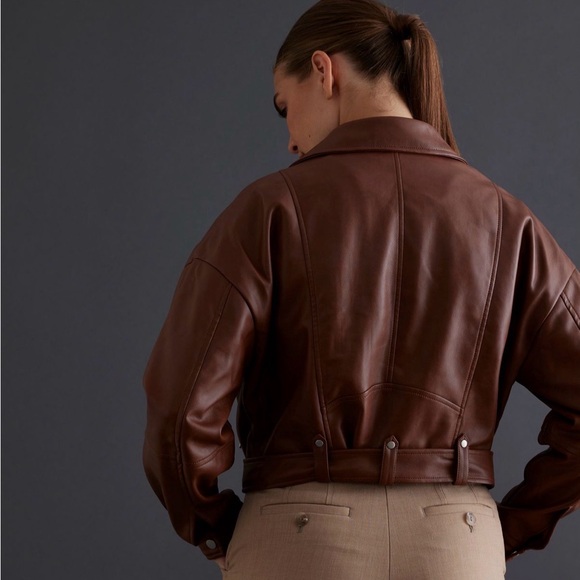 Avec Les Filles Brown Leather Cropped Jacket SEE NOTES - Picture 4 of 13